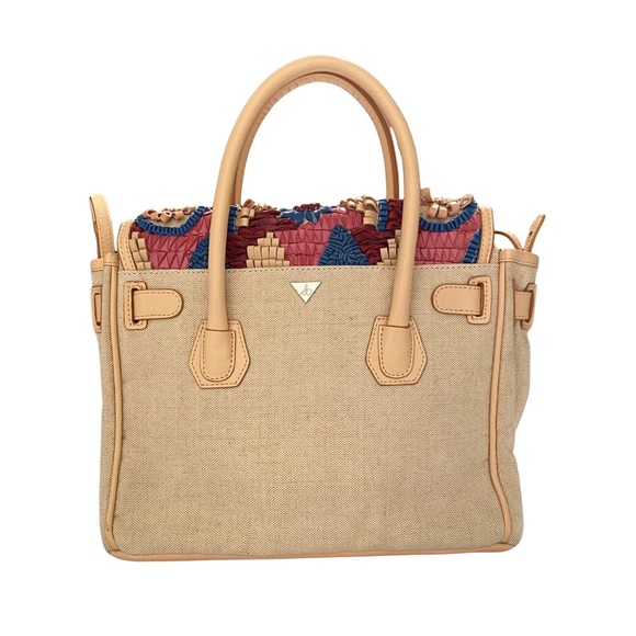 Sam Edelman Sylvia Leather & Jute Cotton Blend Convertible Satchel Tote - Picture 2 of 14